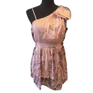 Motherhood Print pink Maternity Top | Bow Shoulder Accent | Smocked Waist Small